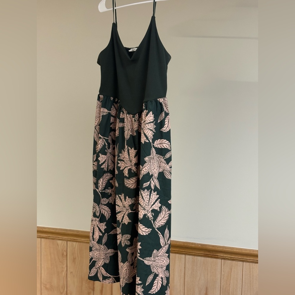 Maurices Dark Green Sleeveless Dress with Pink Leaf Motif